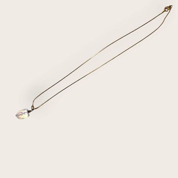 Necklace Milky Quartz Faceted Pendant Gold-Filled Brass Chain Long 19"‎ Classic - Picture 5 of 7